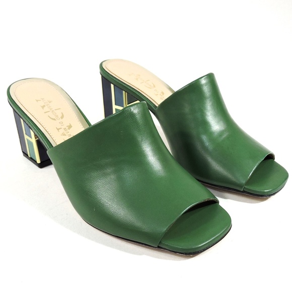 ALESSANDRO DI MARIA 🇮🇹 WOMEN'S GREEN SOFT LEATHER SUMMER MULES - Picture 2 of 9